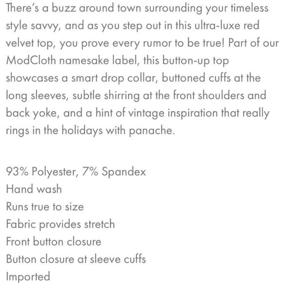 Modcloth Be Buzzworthy Velvet Pleated Top Button Down Cherry Red M - Picture 8 of 11